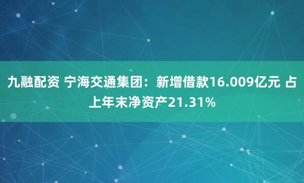 九融配资 宁海交通集团：新增借款16.009亿元 占上年末净资产21.31%